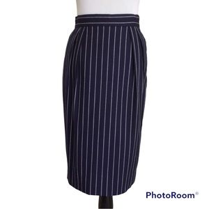 Vintage Wool Stripe Pencil Skirt Made in USA Navy Blue Jones New York Size 8